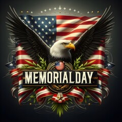 American flag with the text Memorial Day. Celebration of all who served. poster design