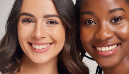 Close-up portrait of two smiling young women.