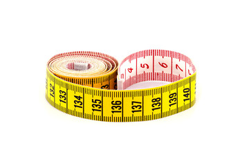 Yellow measuring tape isolated on white background