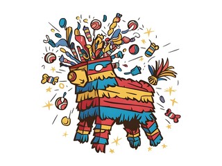 Cheerful illustration featuring variety of candies bursting out of pinata