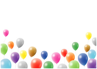 風船が飛ぶカラフルでかわいいフレーム背景