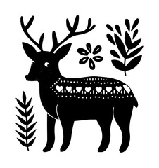 Folk Art Deer with Plant Motifs