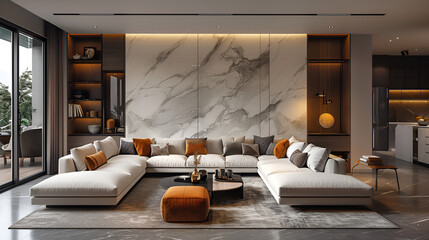 living room with a fireplace,
Modern luxury beautiful mock  up scene of living 