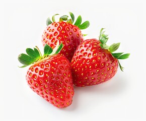 strawberries with green leaves on a white background