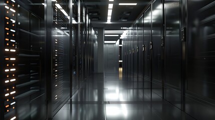 3D render of a computer data center. copy space for text.