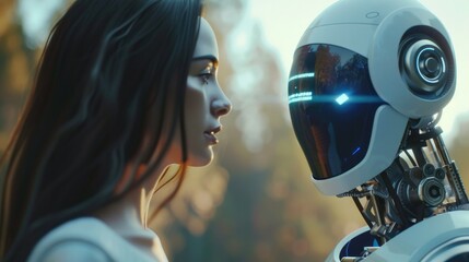 Futuristic AI Robot Assisting Human Interaction in Modern Society