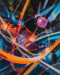Modern painting capturing the chaos and beauty of electrons excited by light