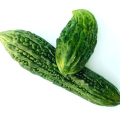 Bitter melon with white background. Bitter melon used as vegetables and other benefits. Bitter...