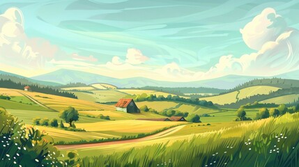 Picturesque Countryside with Rolling Farmlands