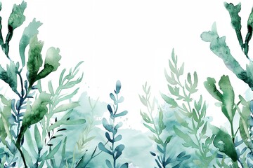 a watercolor painting of seaweed and algae on a white background with a place for text or image