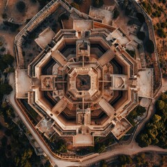 Fototapeta premium Aerial view of ancient fortress intricate geometry, stunning architecture, rich history.