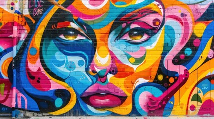 Vibrant Graffiti Mural on City Wall in Street Art Style
