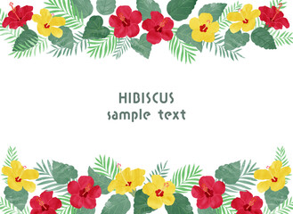 手描きのカラフルなハイビスカスのフレームイラスト © kuromily