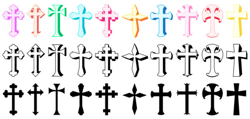 set collections of colorful trendy crosses icon. Christian religious symbol vector illustration