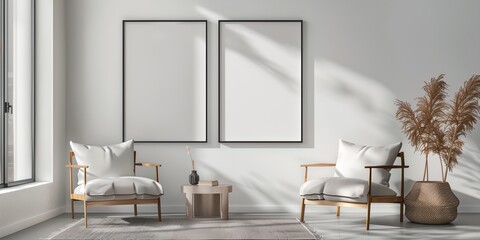 modern interior with a picture frame mock-up on the wall