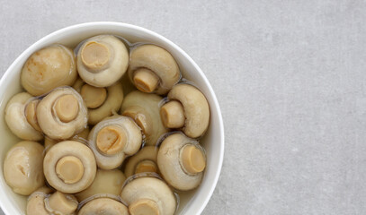 Champignon mushrooms in brine. Canned champignon mushrooms whole