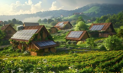 Fototapeta premium Showcase the beauty of a countryside adorned with solar panel arrays