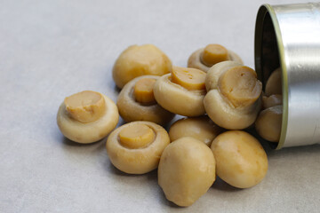 Champignon mushrooms in brine. Canned champignon mushrooms whole