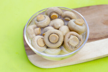 Champignon mushrooms in brine. Canned champignon mushrooms whole