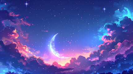 Fototapeta premium background with moon, stars and cloud