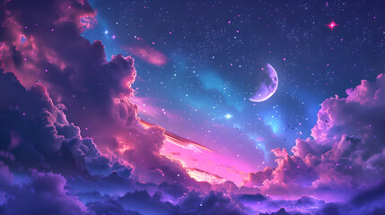 background with moon, stars and cloud