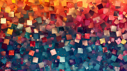 background of small, colorful squares in various sizes and colors arranged to form an abstract pattern