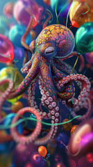 Octopus with balloon tentacles
