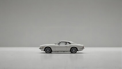 In a minimalist scene, a single car stands out against a backdrop of pure white ai_generated