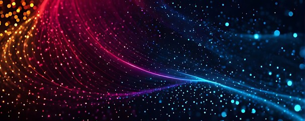 Obraz premium Digital background for tech, AI, data, audio, graphics. Abstract colorful digital particles wave with bokeh and light background, 3d render wave line dot background, line wave light glowing effect