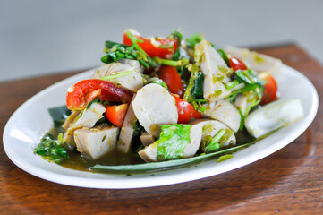 sausage salad, spicy salad or Thai spicy salad or Thai sausage salad