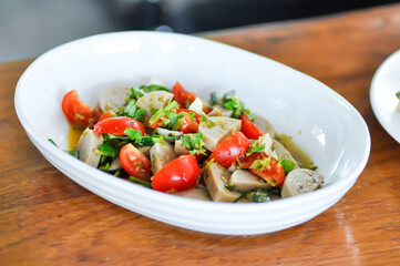 sausage salad, spicy salad or Thai spicy salad or Thai sausage salad