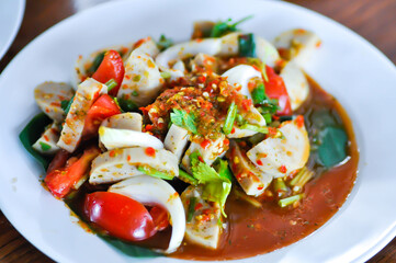 sausage salad, spicy salad or Thai spicy salad or Thai sausage salad