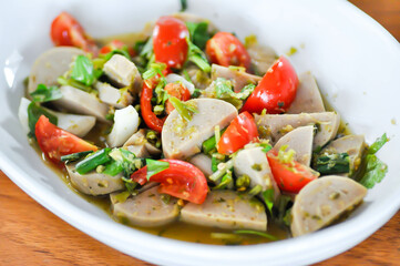 sausage salad, spicy salad or Thai spicy salad or Thai sausage salad