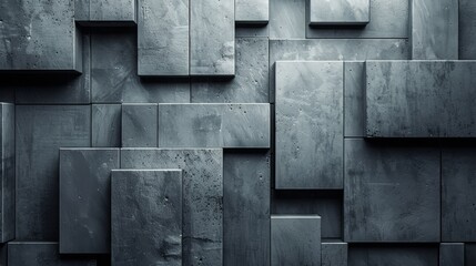 3D rendering of a concrete wall made of interlocking blocks.