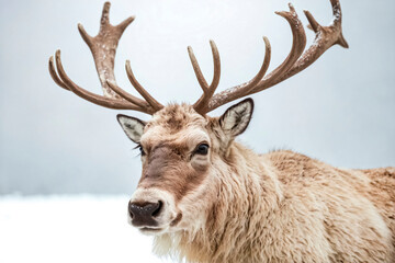 Majestic Reindeer Against a Snowy Backdrop