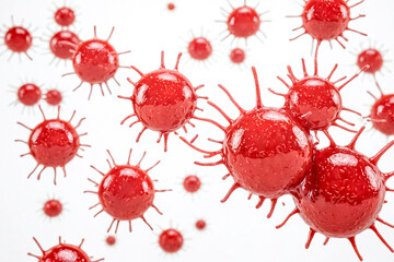 Red Virus Particles Floating in White Space