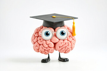 Educated Brain: A Brain Character with Glasses and a Graduation Cap