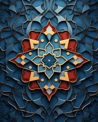 Eid Al-Adha greeting card with richly integrated Islamic patterns and traditional geometric shapes