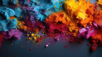 Fototapeta premium Top view of Holi powder with various colors for Holi festival background