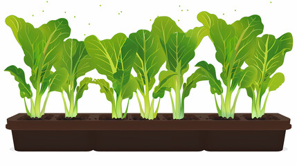 Young cucumber plant with leaves and flowers and buds are growing in greenhouse, power system with control,vector image