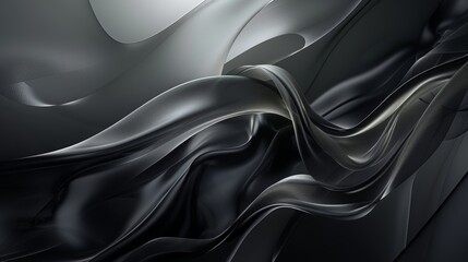 Fototapeta premium Black and grey waves of liquid metal intertwine in an abstract sculpture.