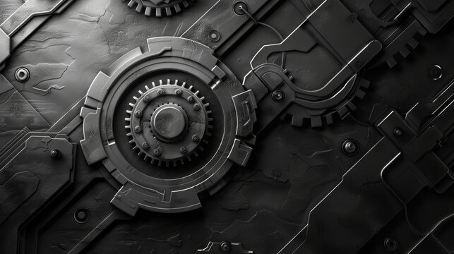 Black and white industrial steampunk grunge background with metal gears