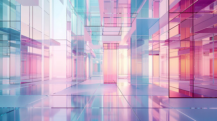 Generative ai 3d render abstract glass architecture with empty space, chromatic gradient simple square shapes-4