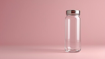 Transparent water bottle, sleek and essential, epitomizing hydration and environmental responsibility