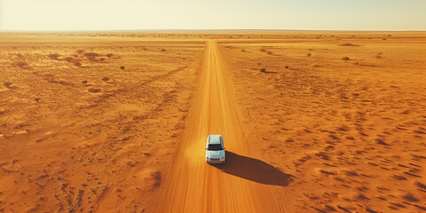 Sunset trucking on multiple lane highway adventure in desert under the blue sky background
