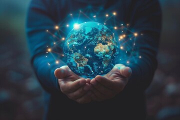 Fototapeta premium A person holding a digital world, highlighting technologys impact on global interactions
