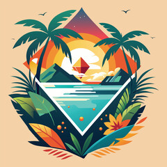 Sunset on summer beach background vector illustration