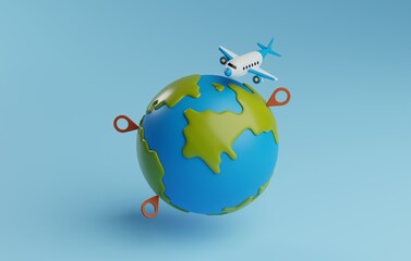 Discover World, 3D Globe Icon Render for Travel and Adventure. 3D Render