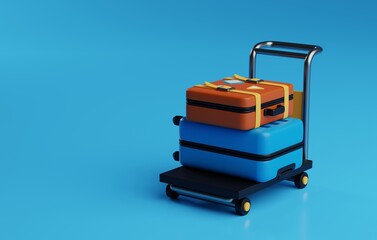 3D Icon of Suitcases on Luggage Cart for Travelers. 3D Render