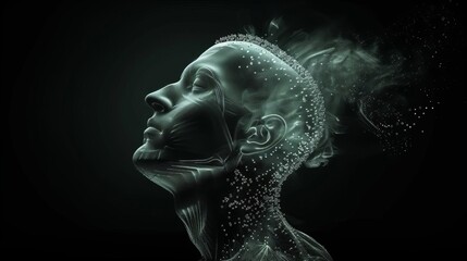 Conceptual visualization of a human profile enhanced by digital technology